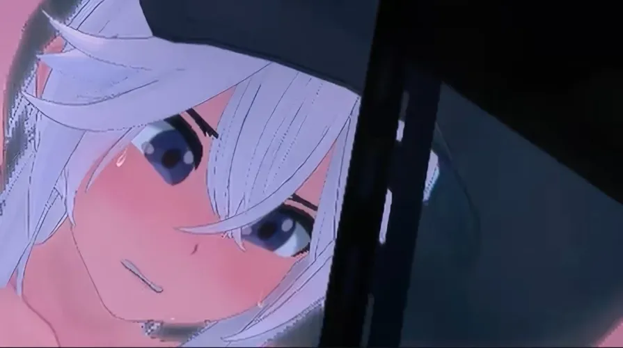 Color: 1girl, white hair, looking down, bent over, long hair, sweat, blush, face focused, 3d, animated