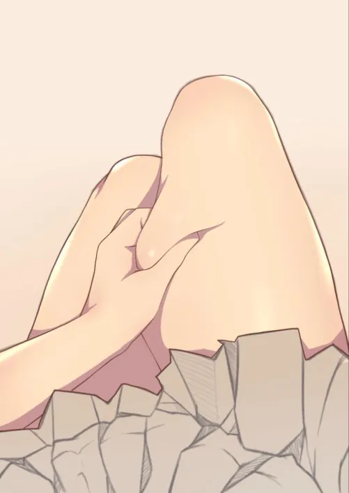 Tan skirt squeezed thigh