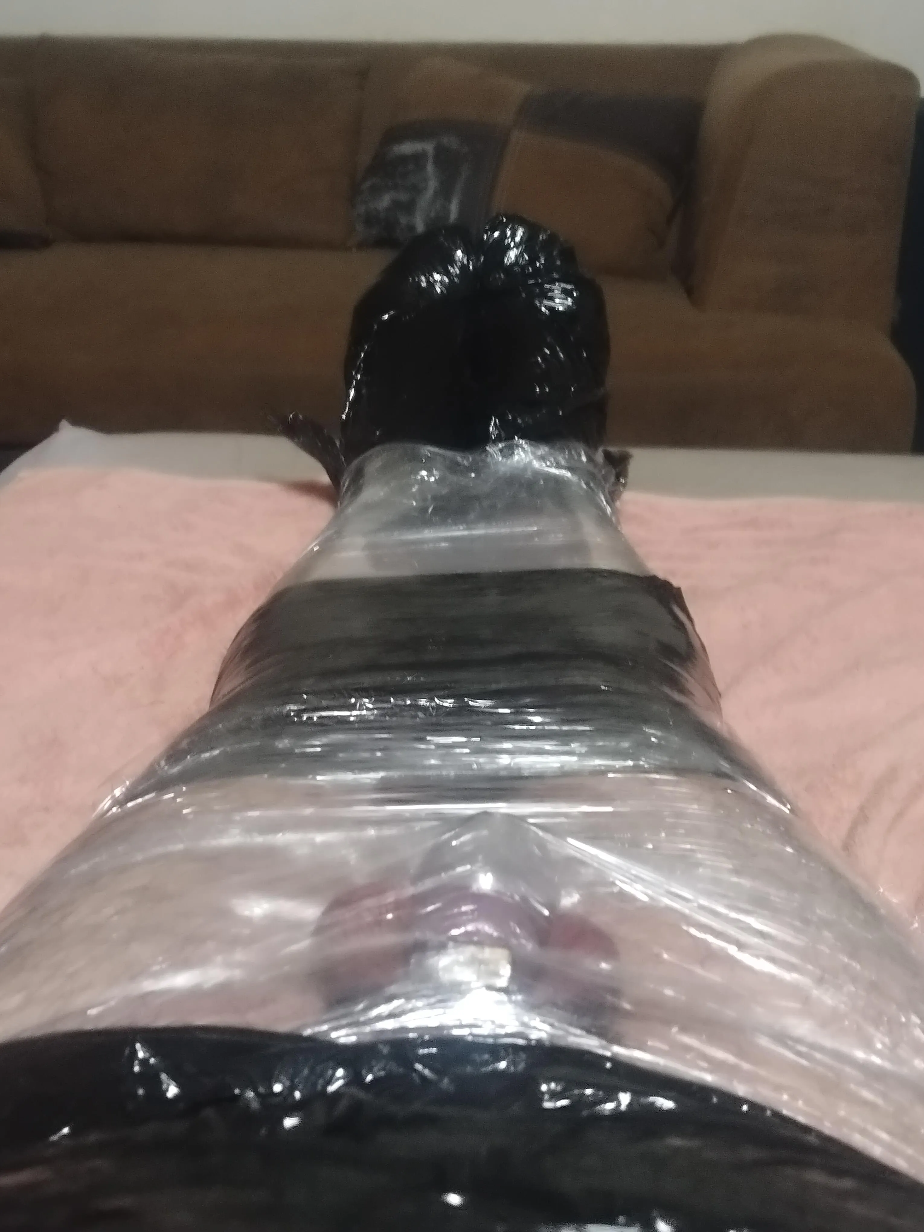 Mummified, with Chasity Cage locked and Ass Plugged