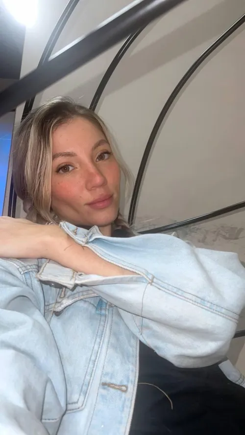 Blonde in blue and nothing underneath.