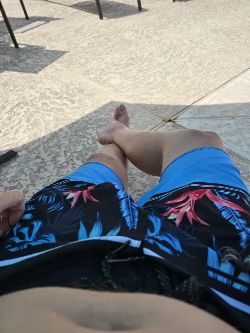 At empty public pool, except for the life guard