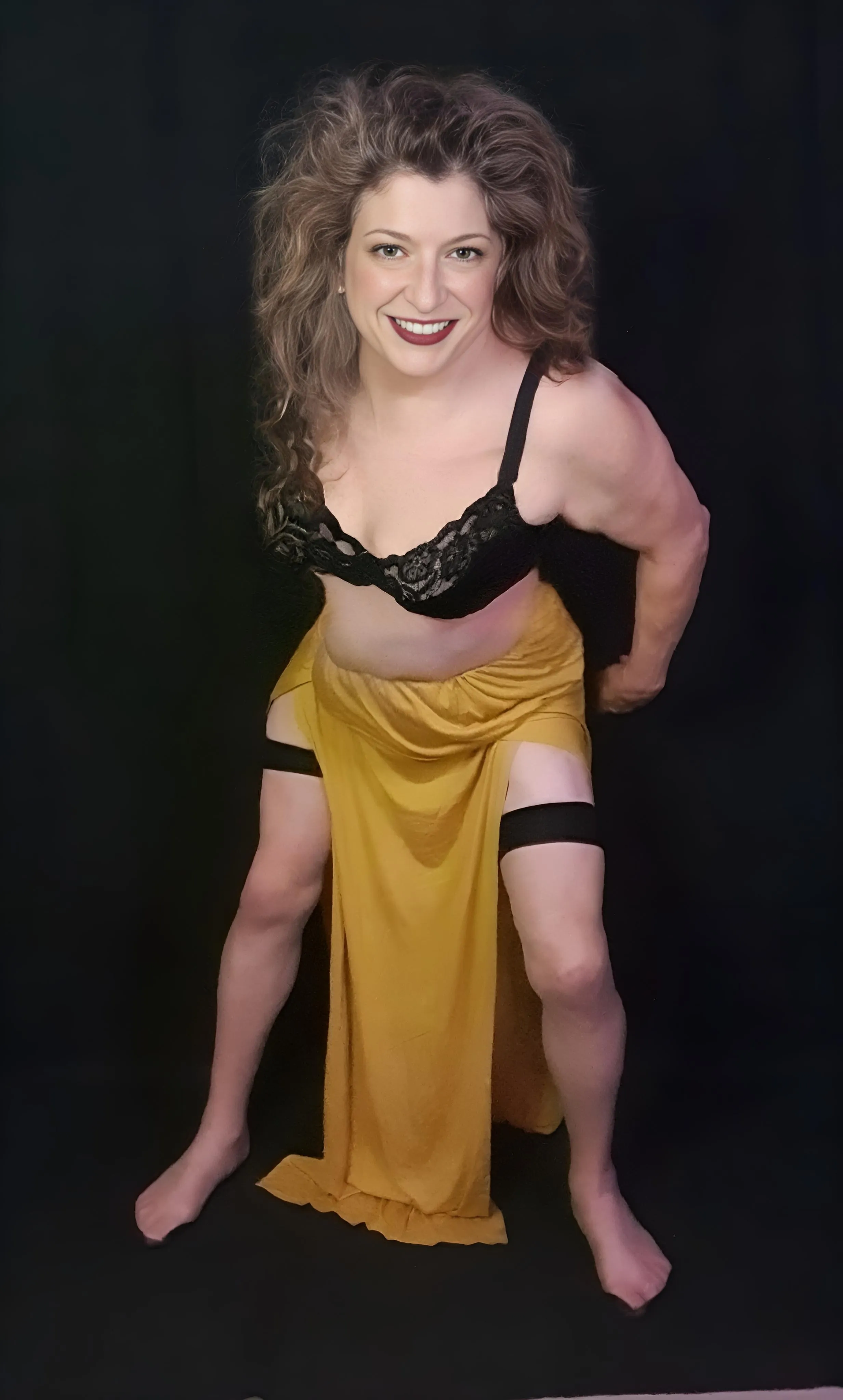 Maxi skirt, black bra, & stockings