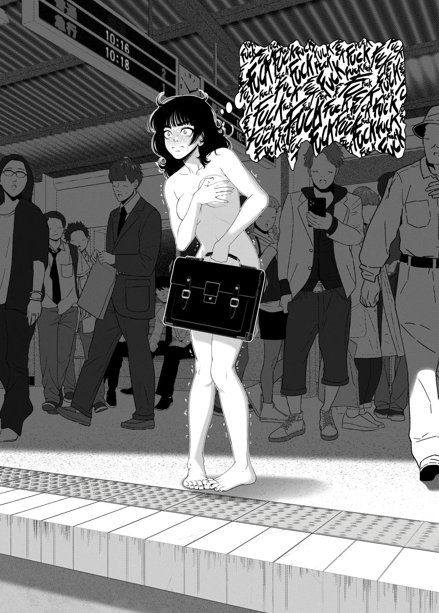 Completely naked in a crowded station.