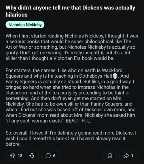 Why did nobody tell me what a silly goose Charles Dickens is 💀