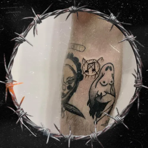 Gave myself anti-music tattoo this night. First time with the needle