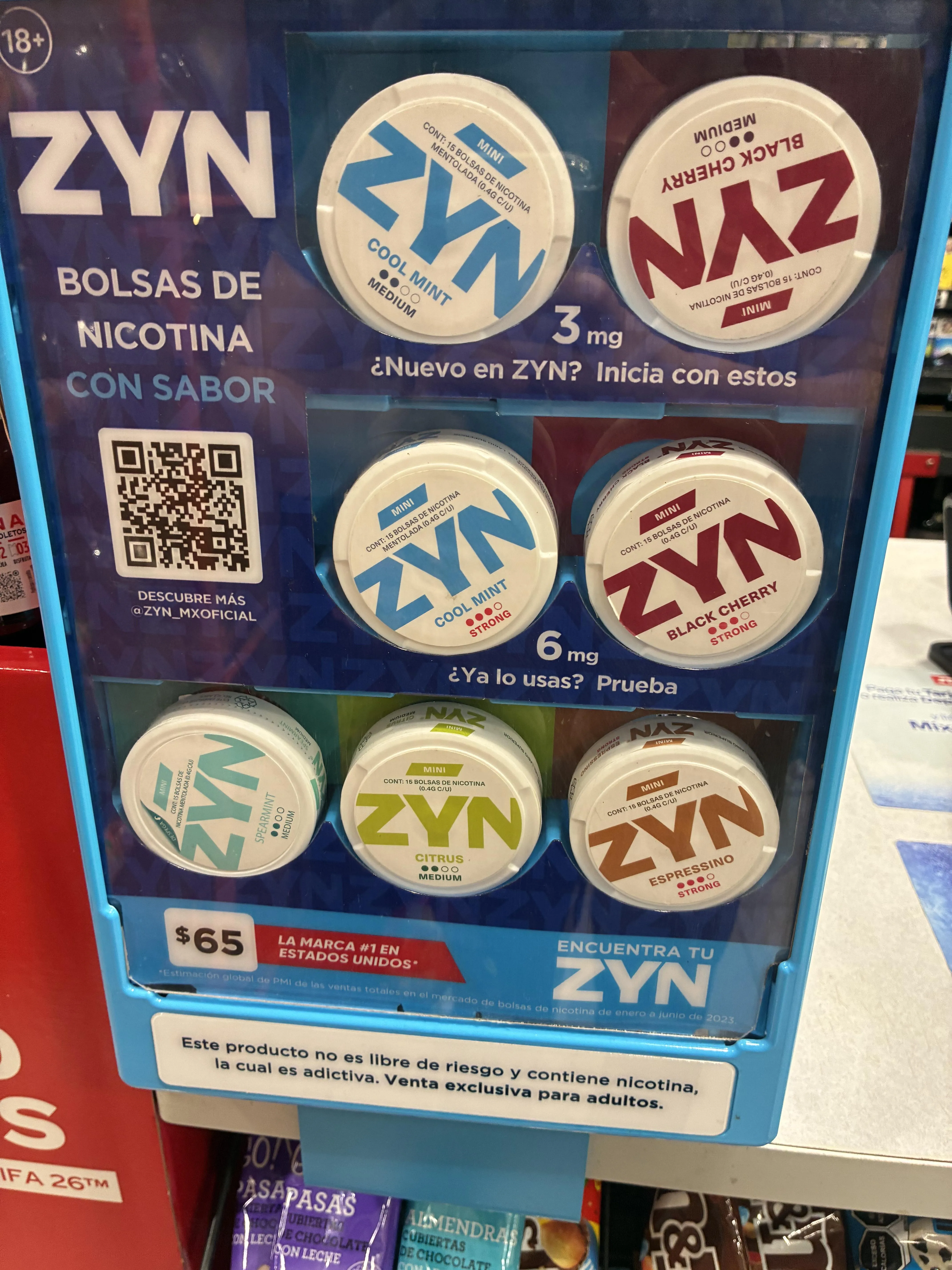 Zyn selection in a Mexico City convenience store