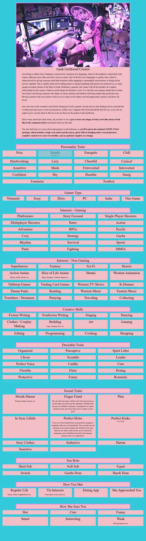 Geek Girlfriend Creator Super Early WIP