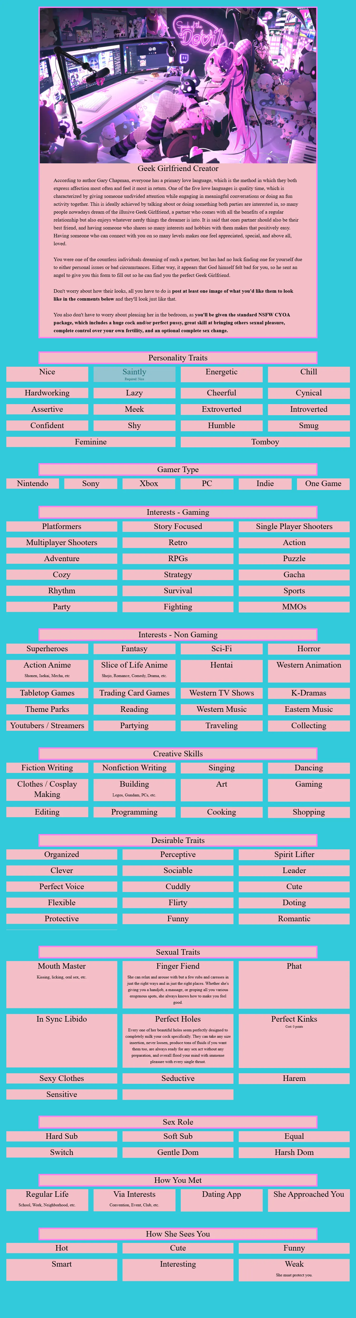 Geek Girlfriend Creator Super Early WIP