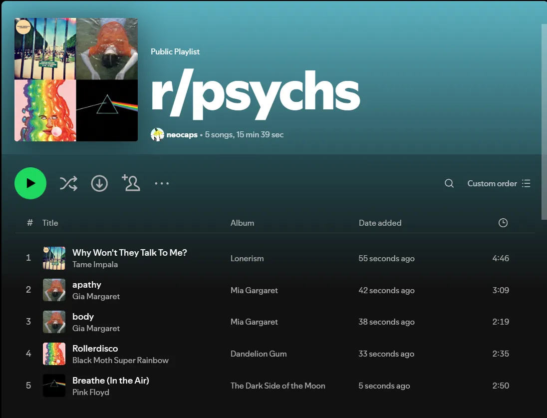 I wanna make a trippy playlist for my next trip feel free to add some trippy songs