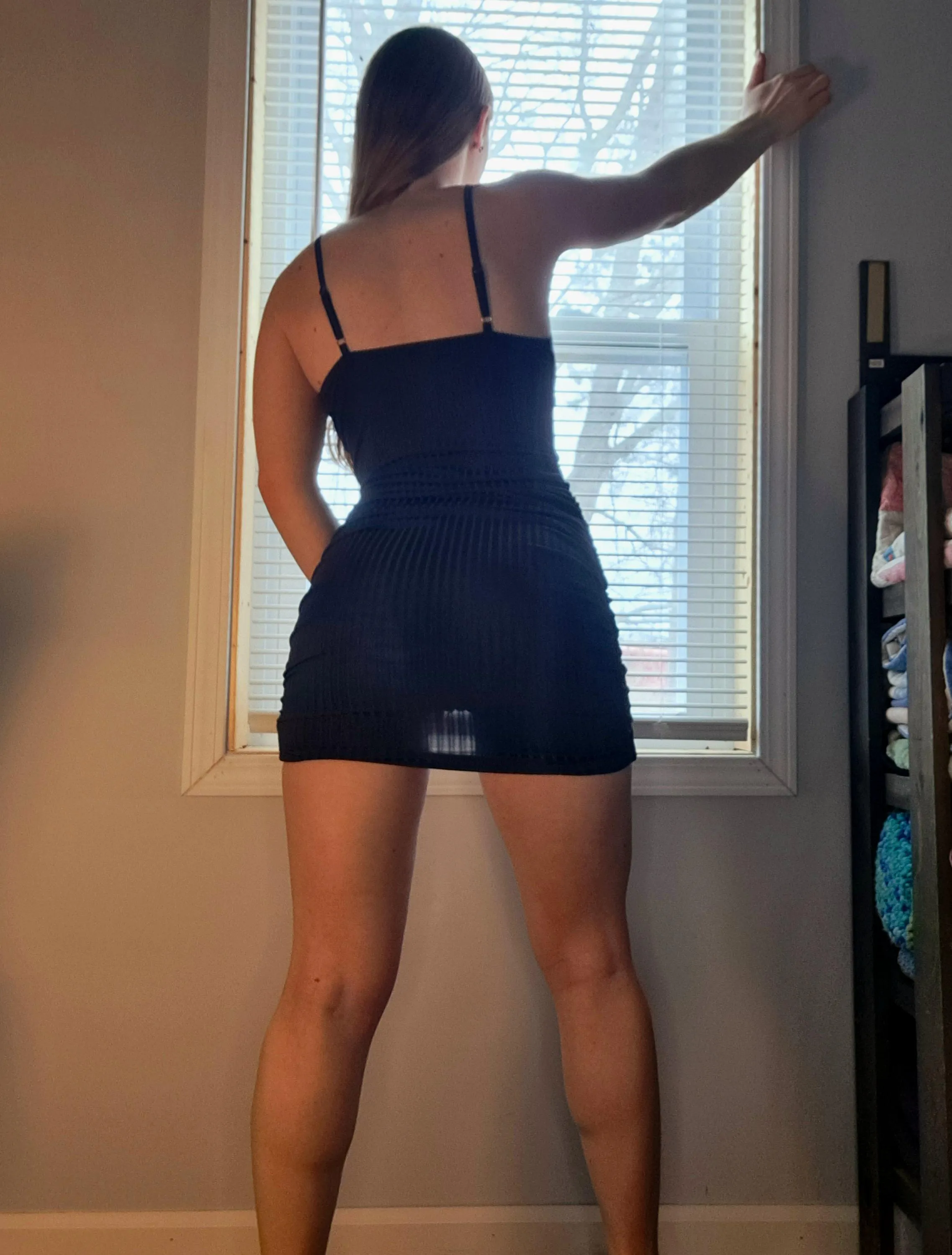 New dress criteria met: skin tight, short, translucent in light, super cute :)