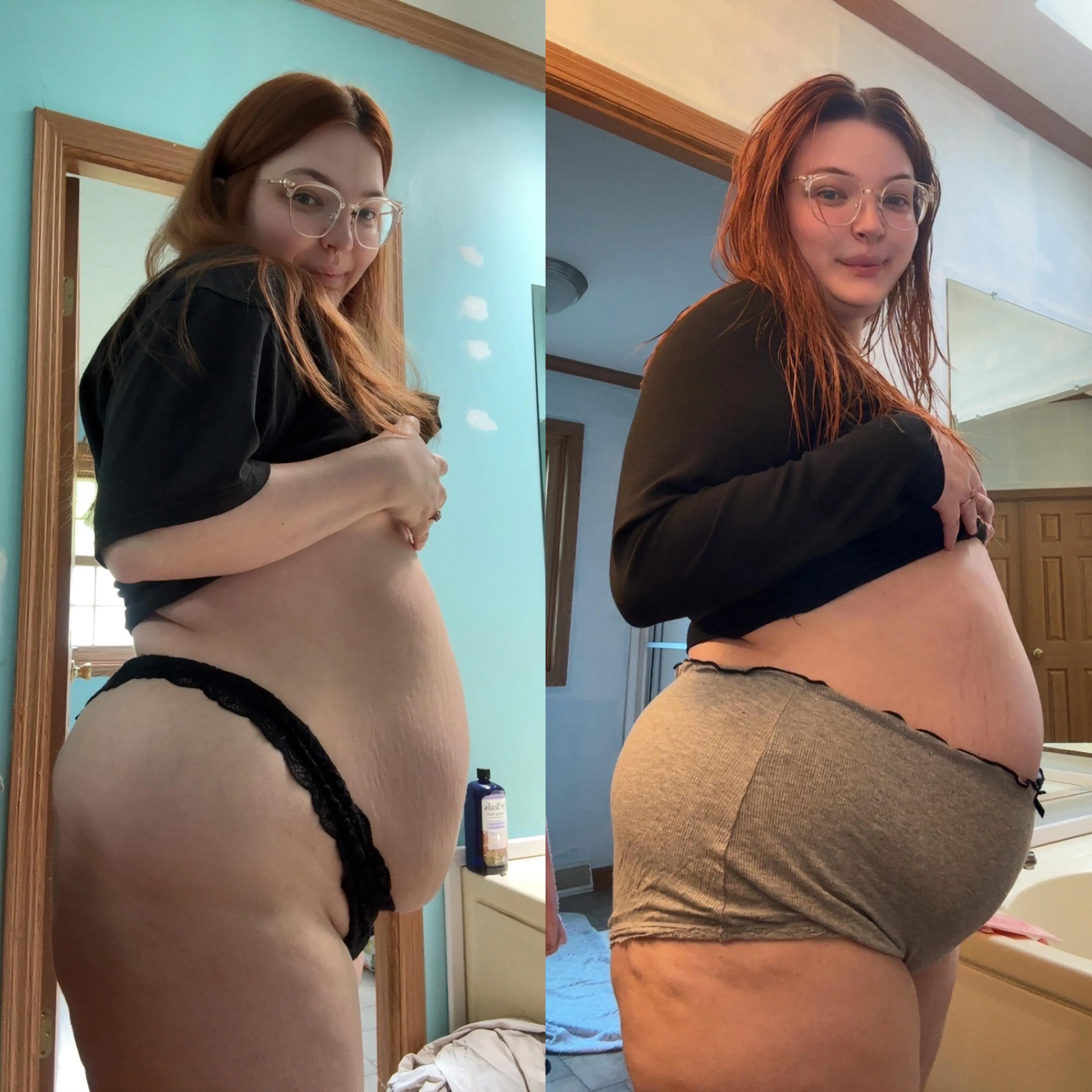 Only a two week difference 😆 I’m getting so ROUND!