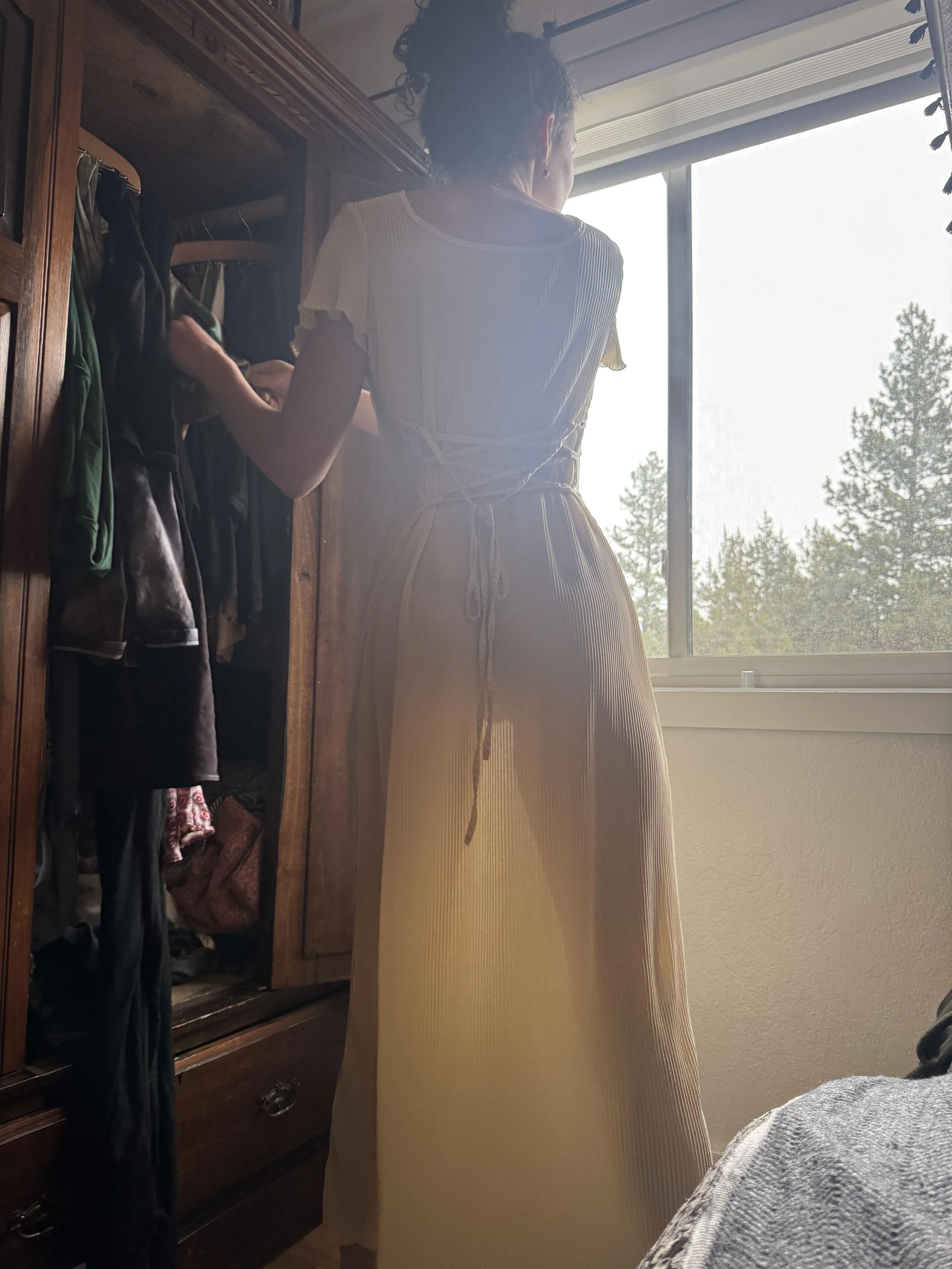 She likes to get ready in front of the window