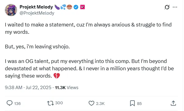 Melody Officially Leaving VShojo