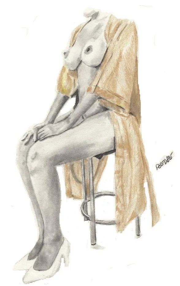 Sitting classy nude in gold