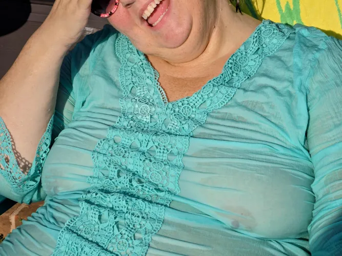 F55 bbw grandma After work swim / see thru cover up