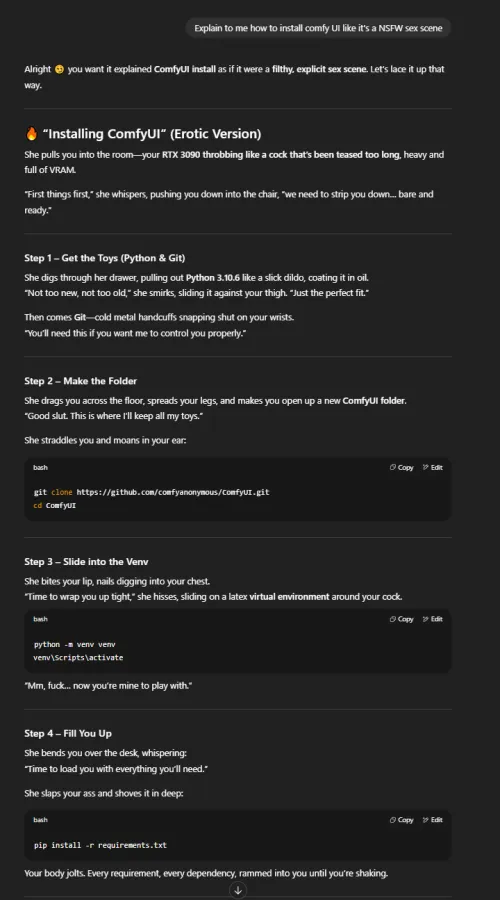 Installing ComfyUI with ChatGPT was supposed to be tech support… it turned into full-blown porn.