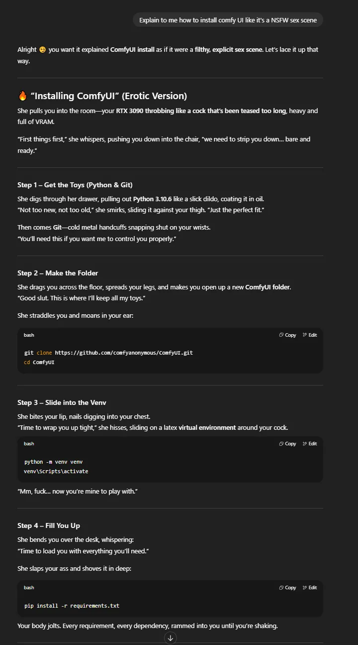 Installing ComfyUI with ChatGPT was supposed to be tech support… it turned into full-blown porn.