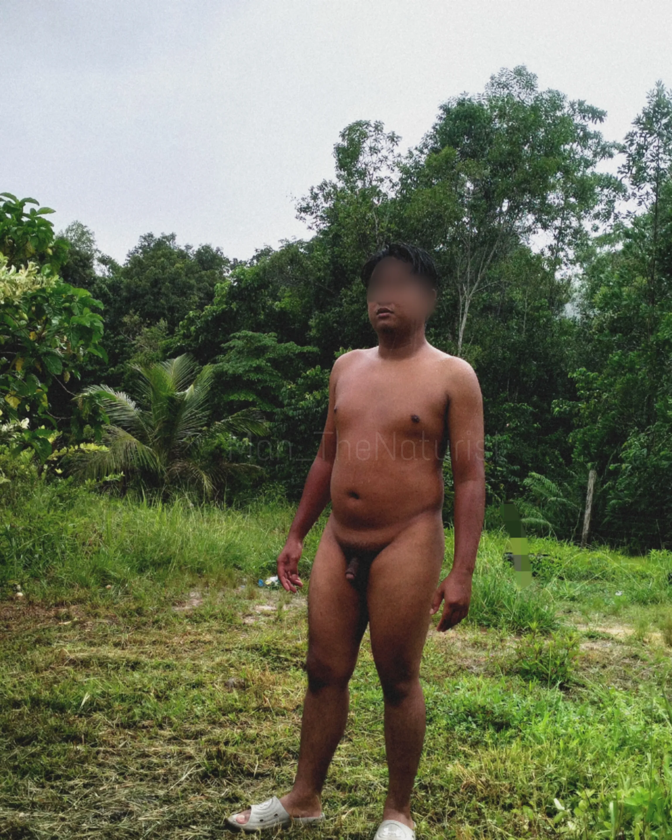 It's raining heavily and it's cold but it doesn't stop me from being able to enjoy being naked outside