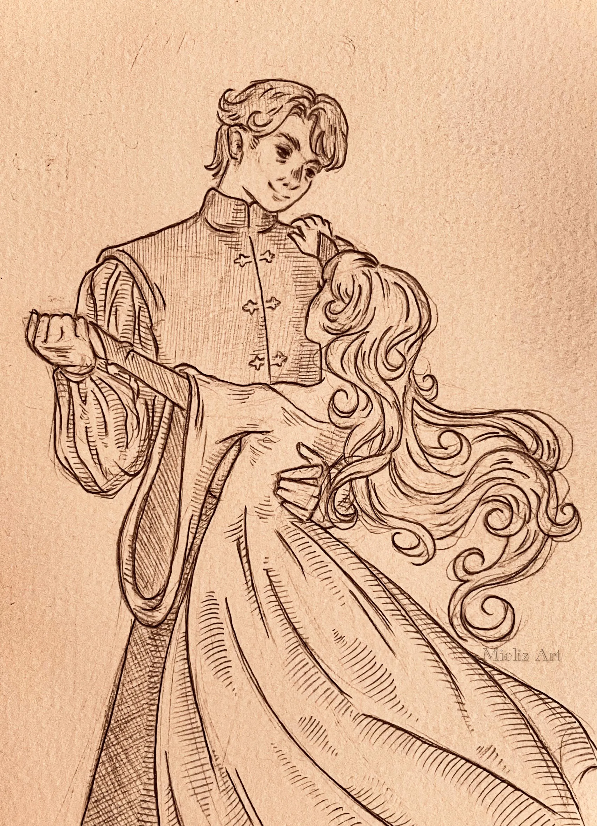 Amélie and Avery sketch (ft Amélie with long hair)