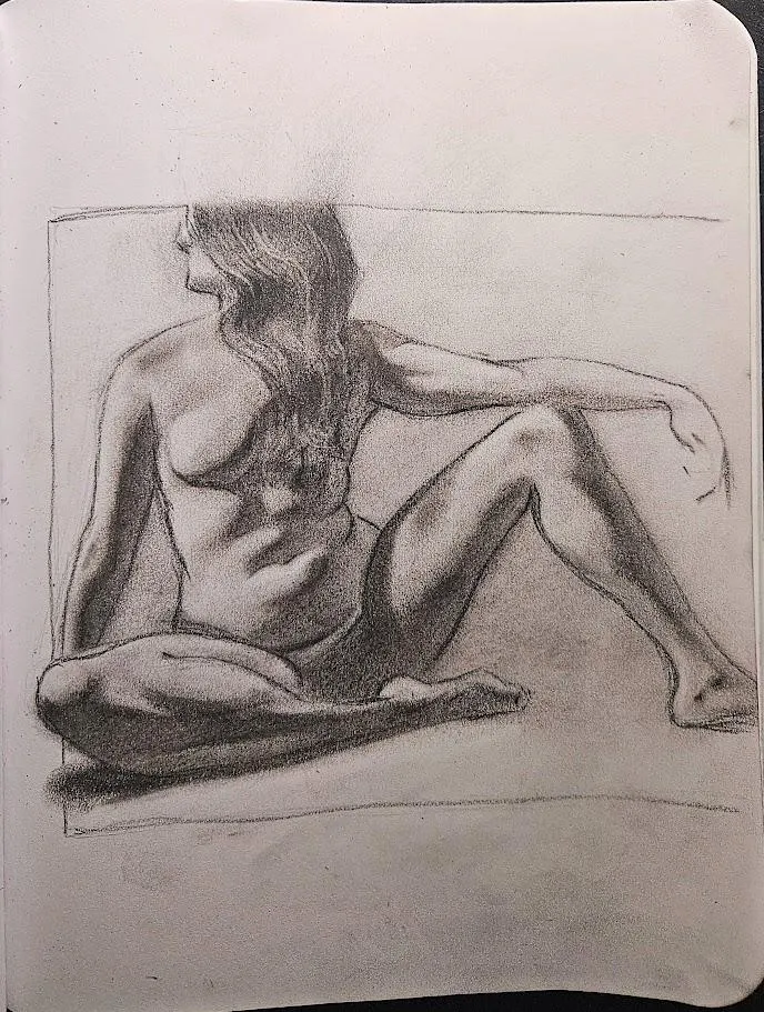 Casual nude in charcoal