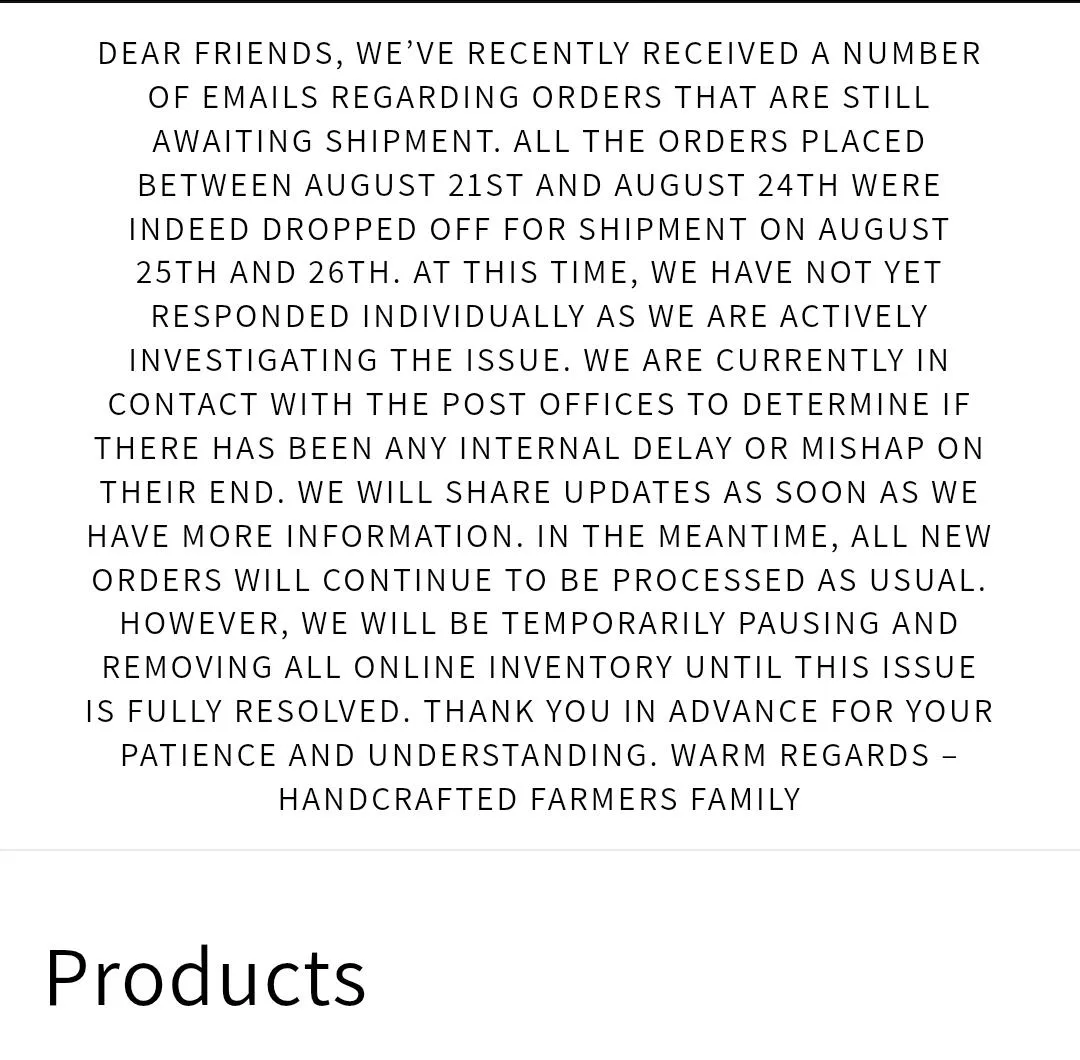 HF message about shipping issues