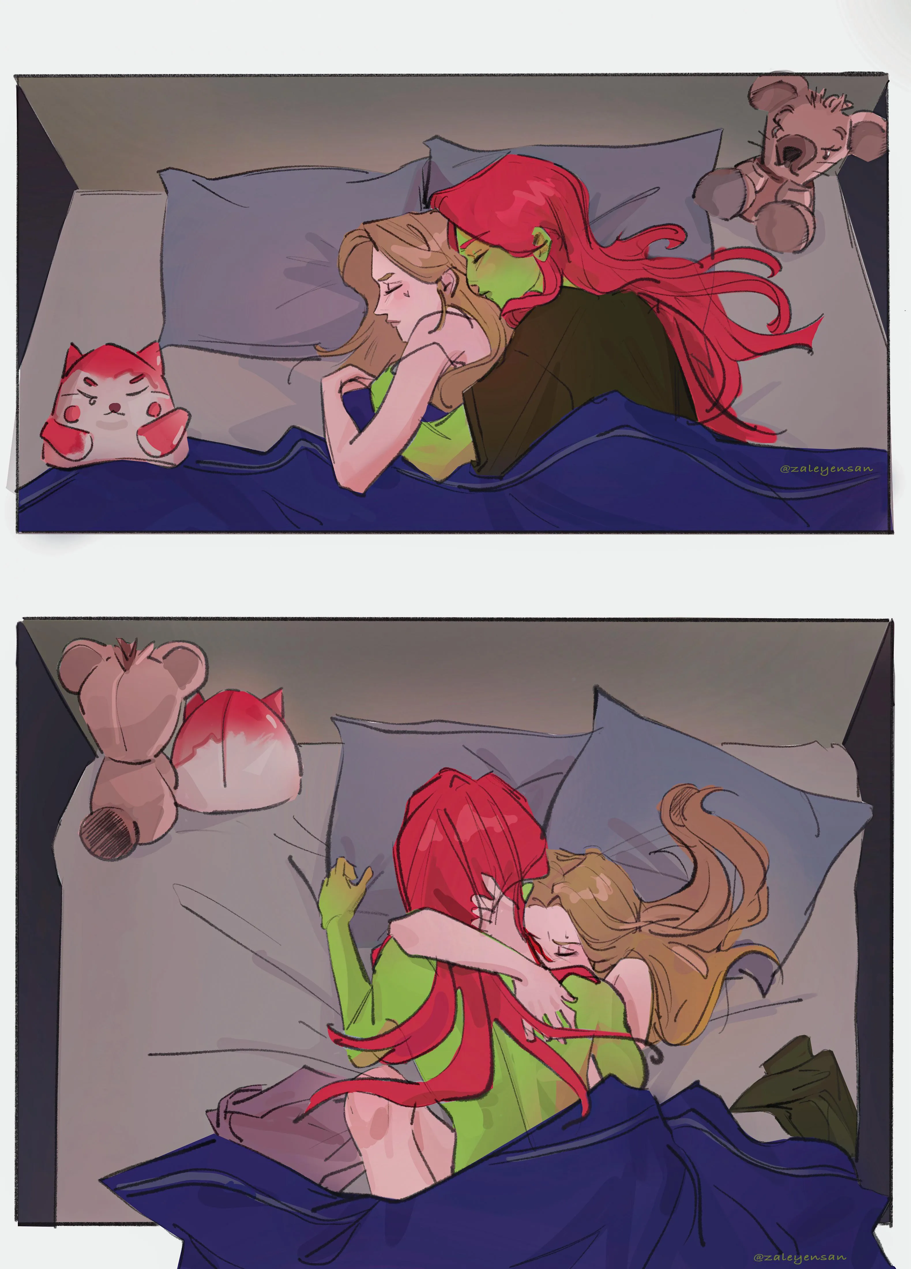 Learn something from the plushies 🫡💜❤️ [ Harley Quinn and poison ivy ] drawn by me