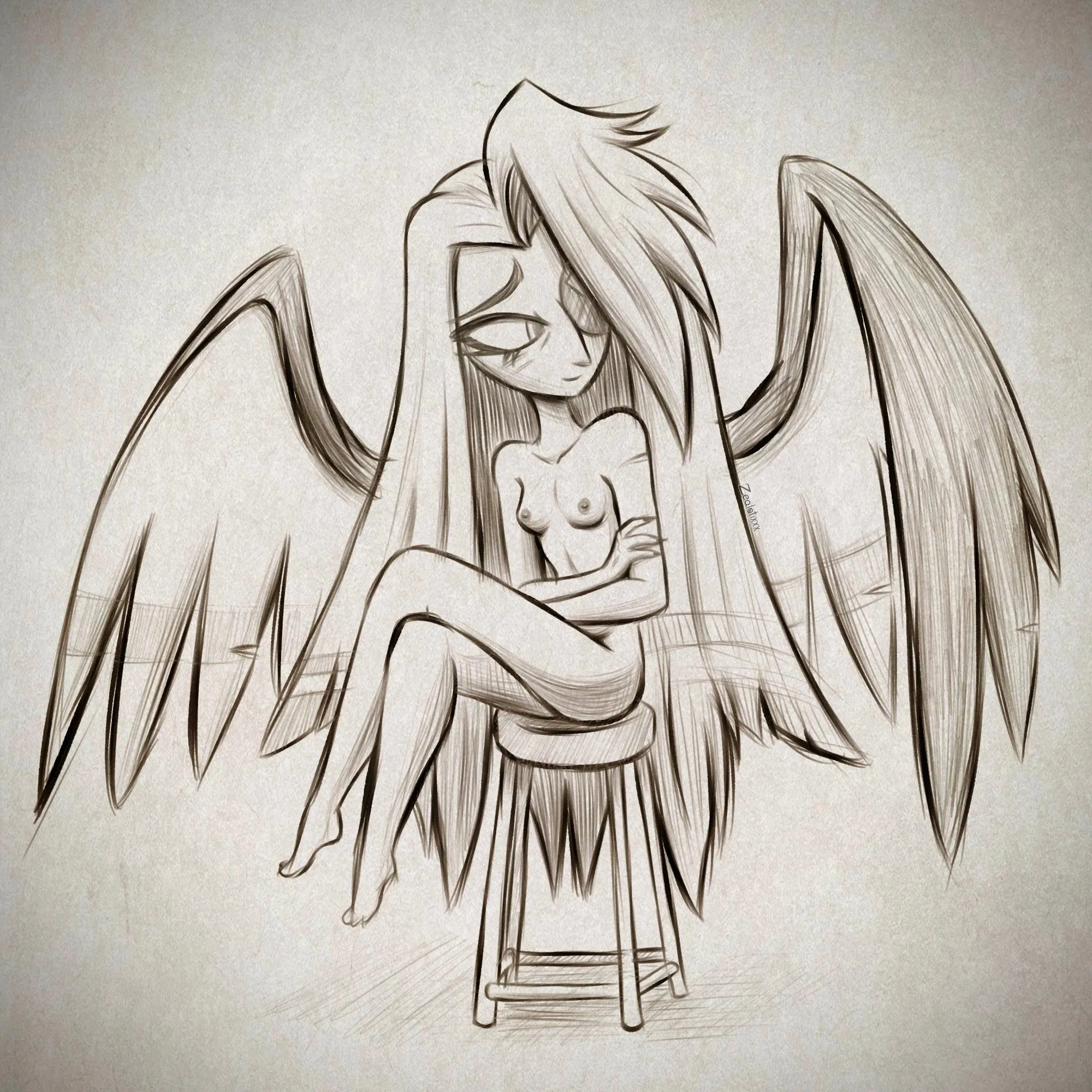Recovering an old piece of herself (sketch by me)
