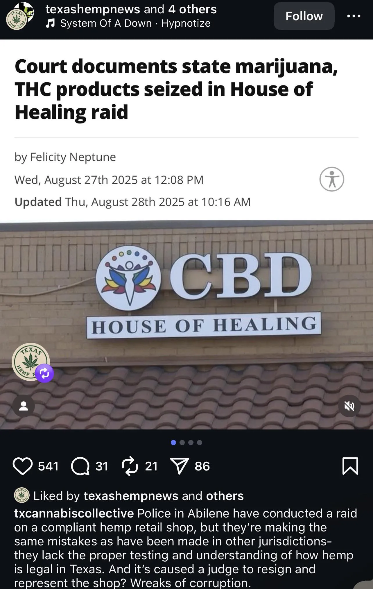 Texas authorities conducted an illegal raid on a hemp company