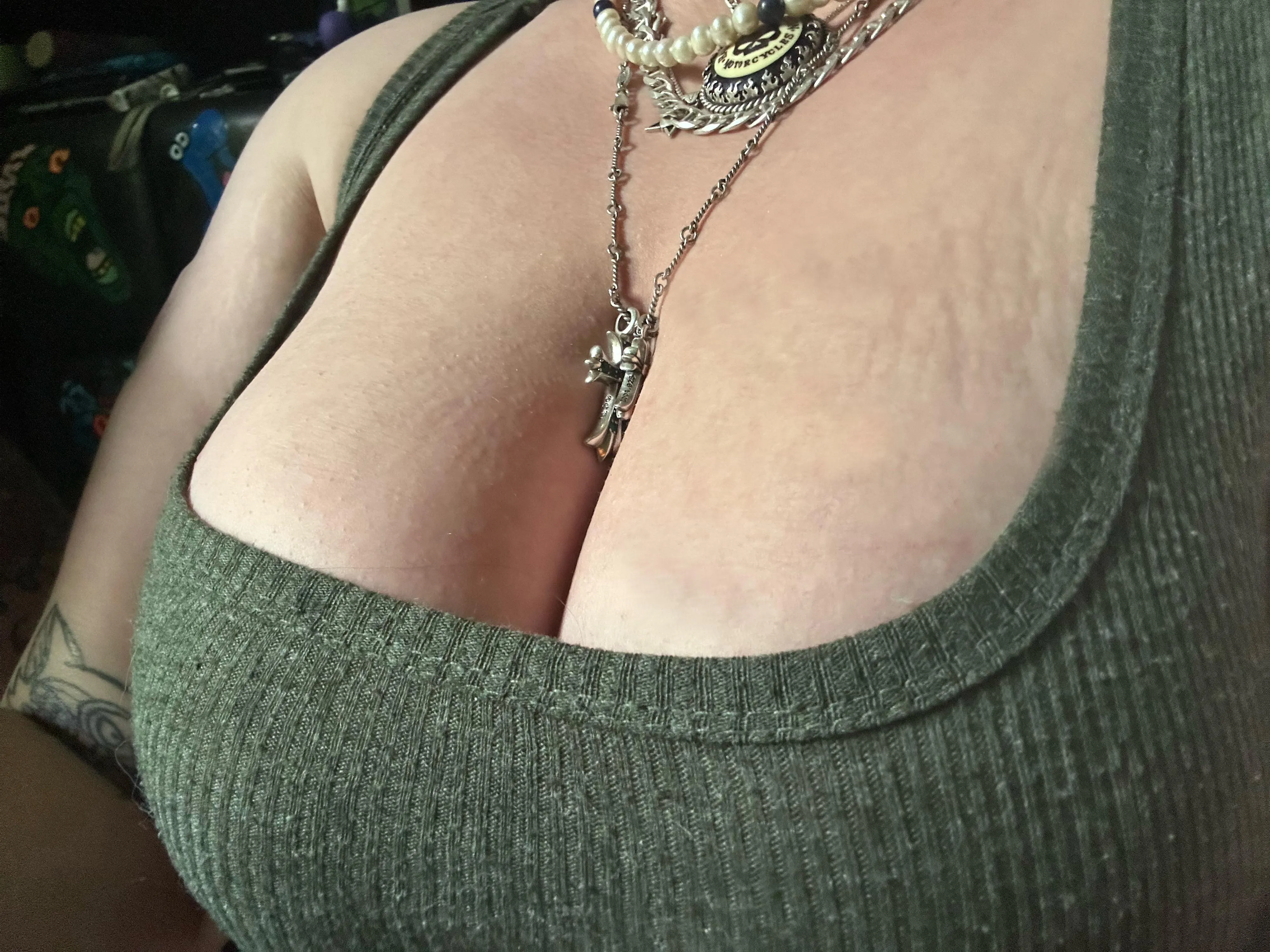 I love the way it clings when I lean forward, the way the fabric barely covers me, and how easy it would be for me to slip it a little lower. The question is.. are you just looking, or are you imagining what happens next?