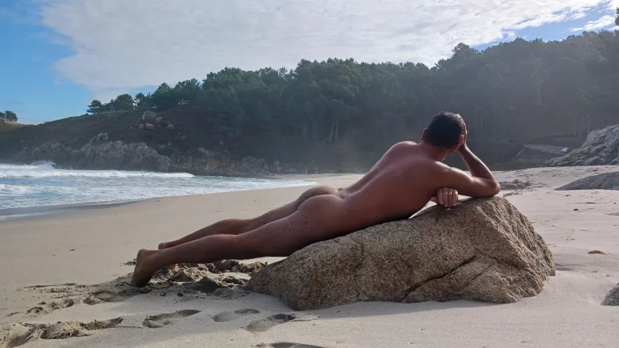 Enjoy the sun. Nudist sunbathing