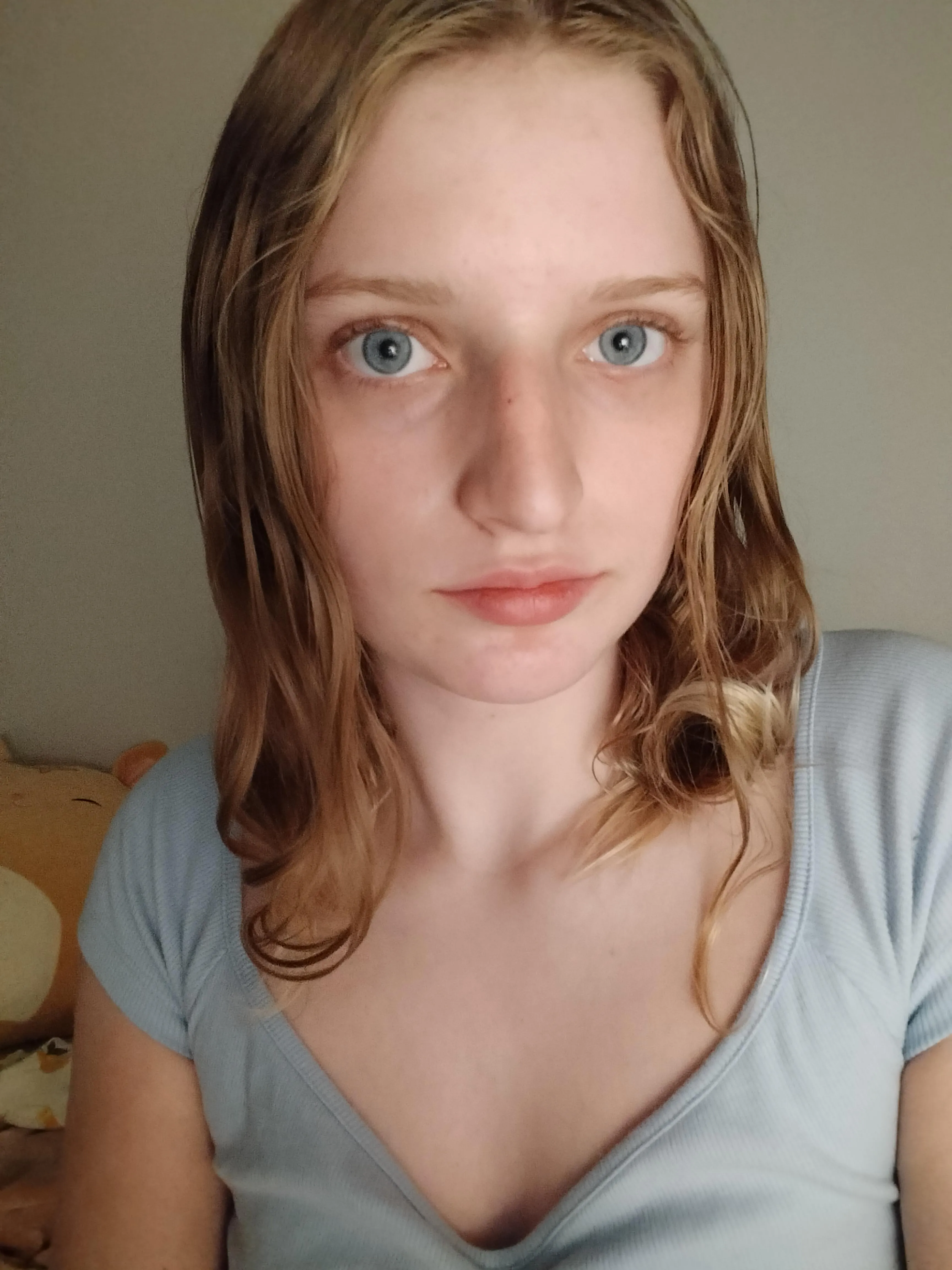 F18 blue eyes with a blue shirt
