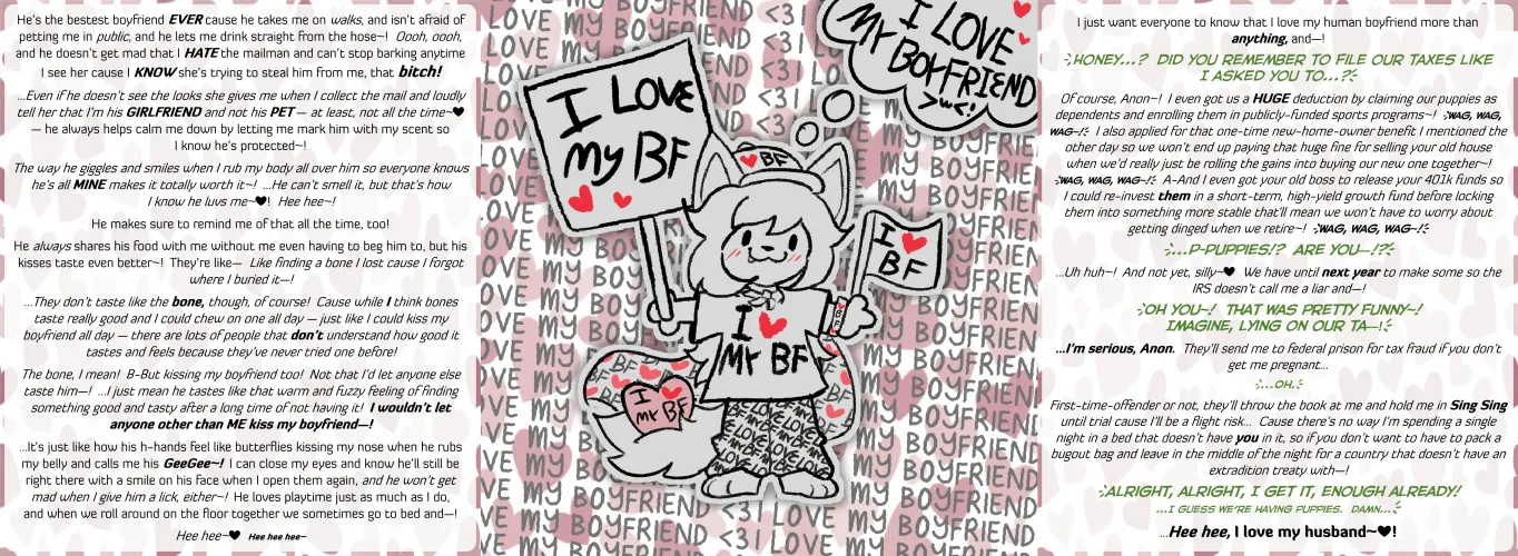 [MxF] I love my BF~! [HMoFA][Wholesome][Loving][Shitpost][Memey][Allusions to starting a family][No sex, though][MtG Diet Caption][Artist: Vulkiri]