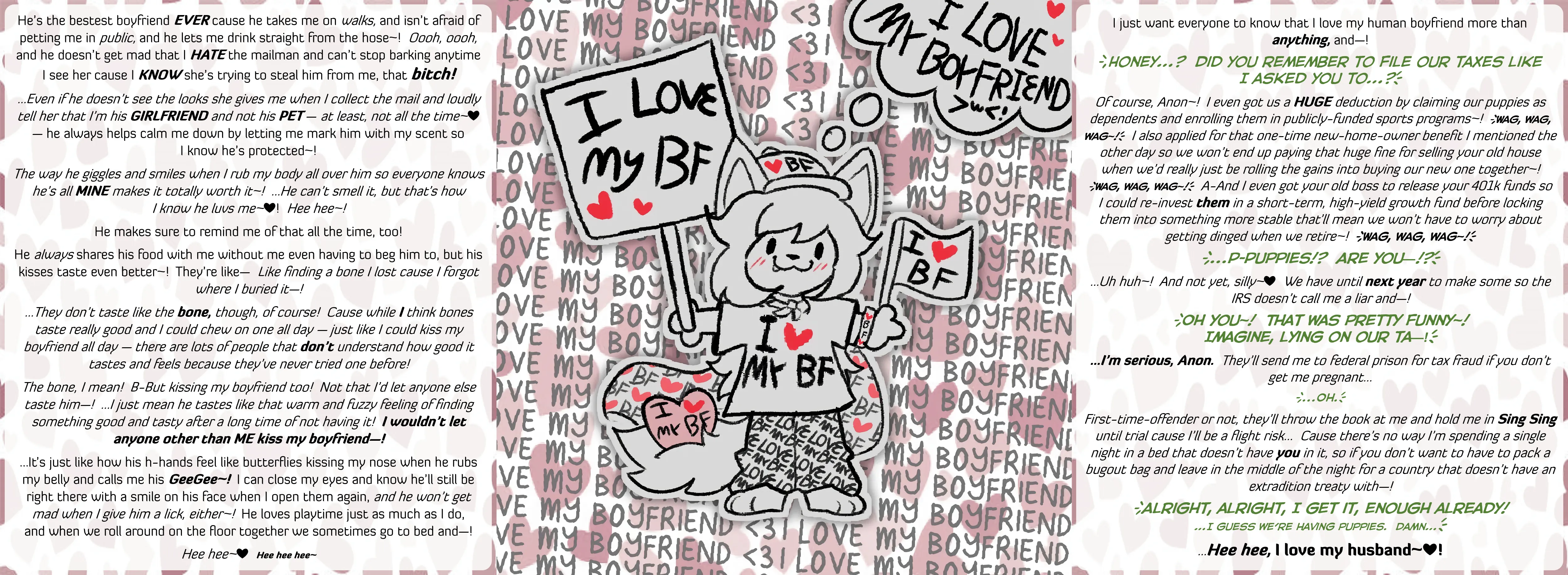 [MxF] I love my BF~! [HMoFA][Wholesome][Loving][Shitpost][Memey][Allusions to starting a family][No sex, though][MtG Diet Caption][Artist: Vulkiri]