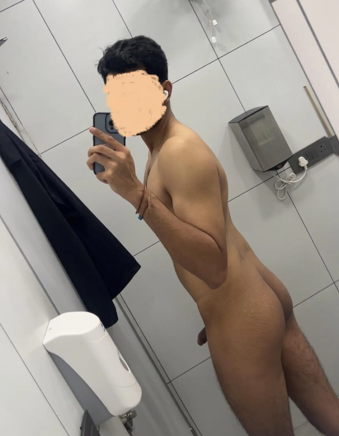 Naked in the gym washroom