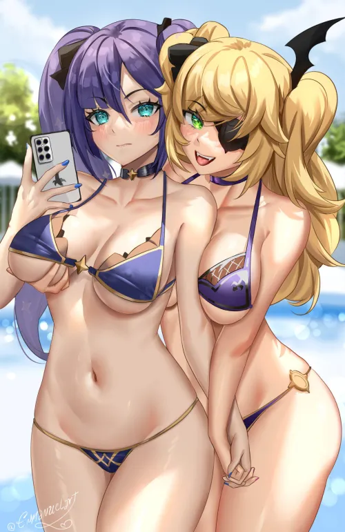 Mona and Fischl Bikini Selfie (Enmanuelart20)