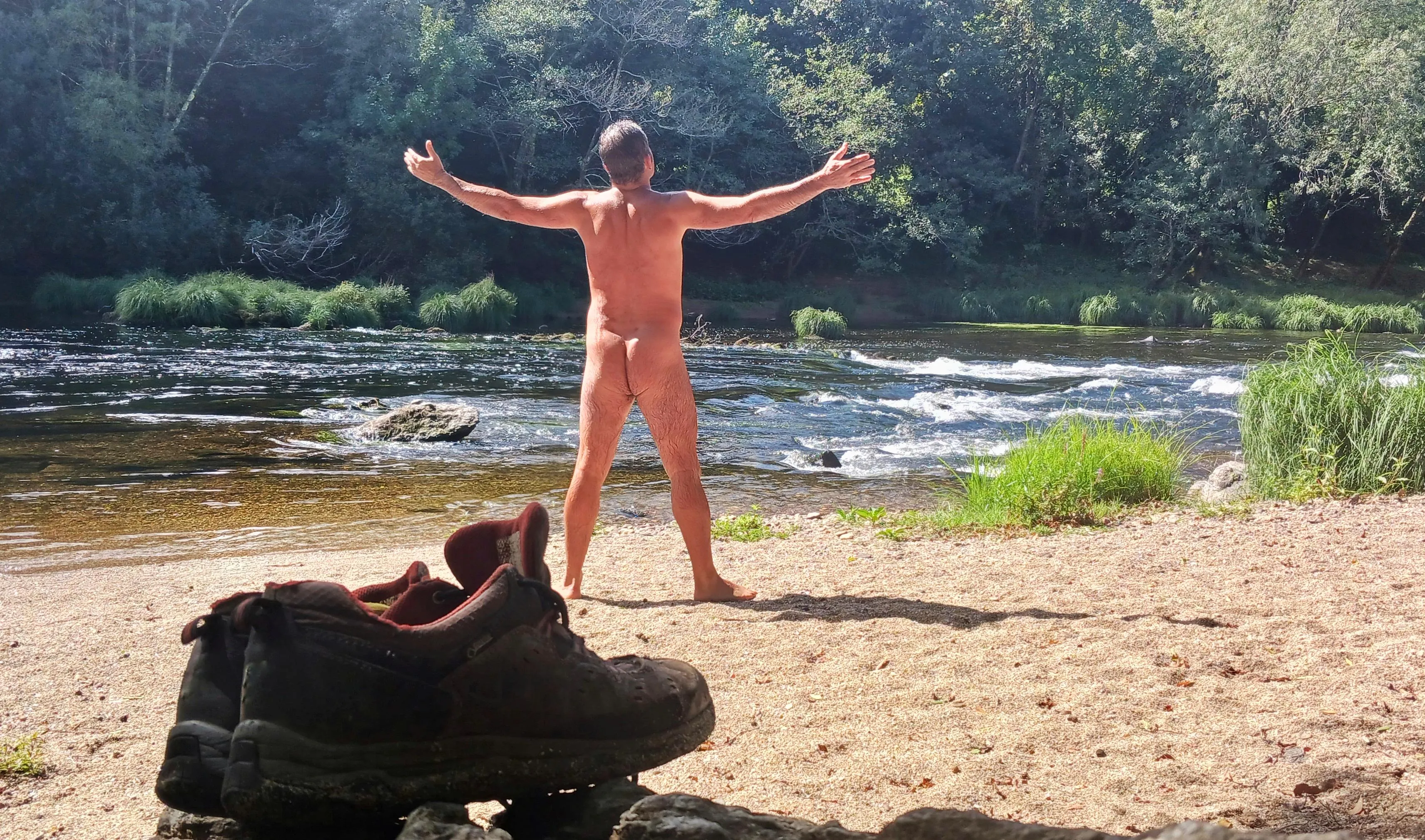 Taking off my hiking boots, feeling the breeze, and taking a dip in the river. The best plan.