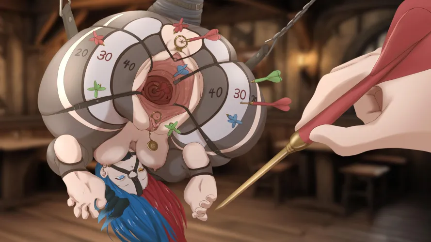 Flesh dartboard punishment. Join in while it's still alive!