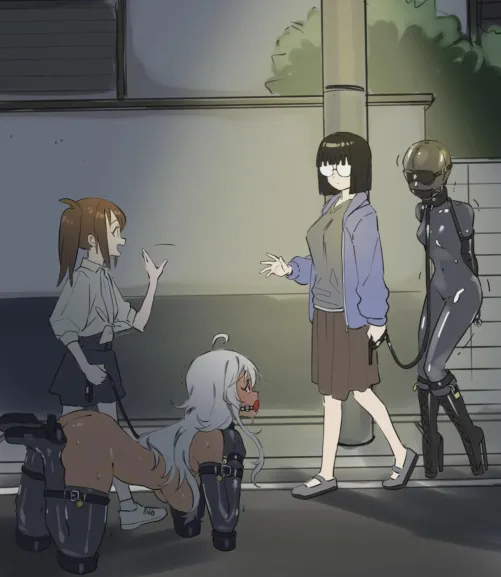 Two pets meeting under the light