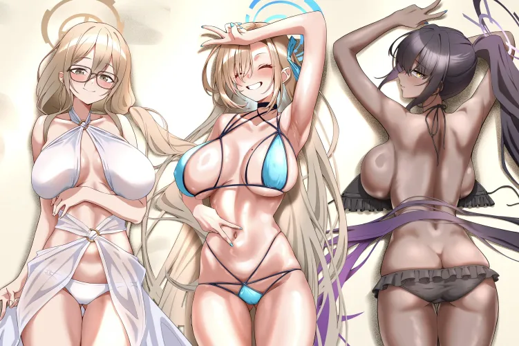Akane, Asuna and Karin enjoying the beach