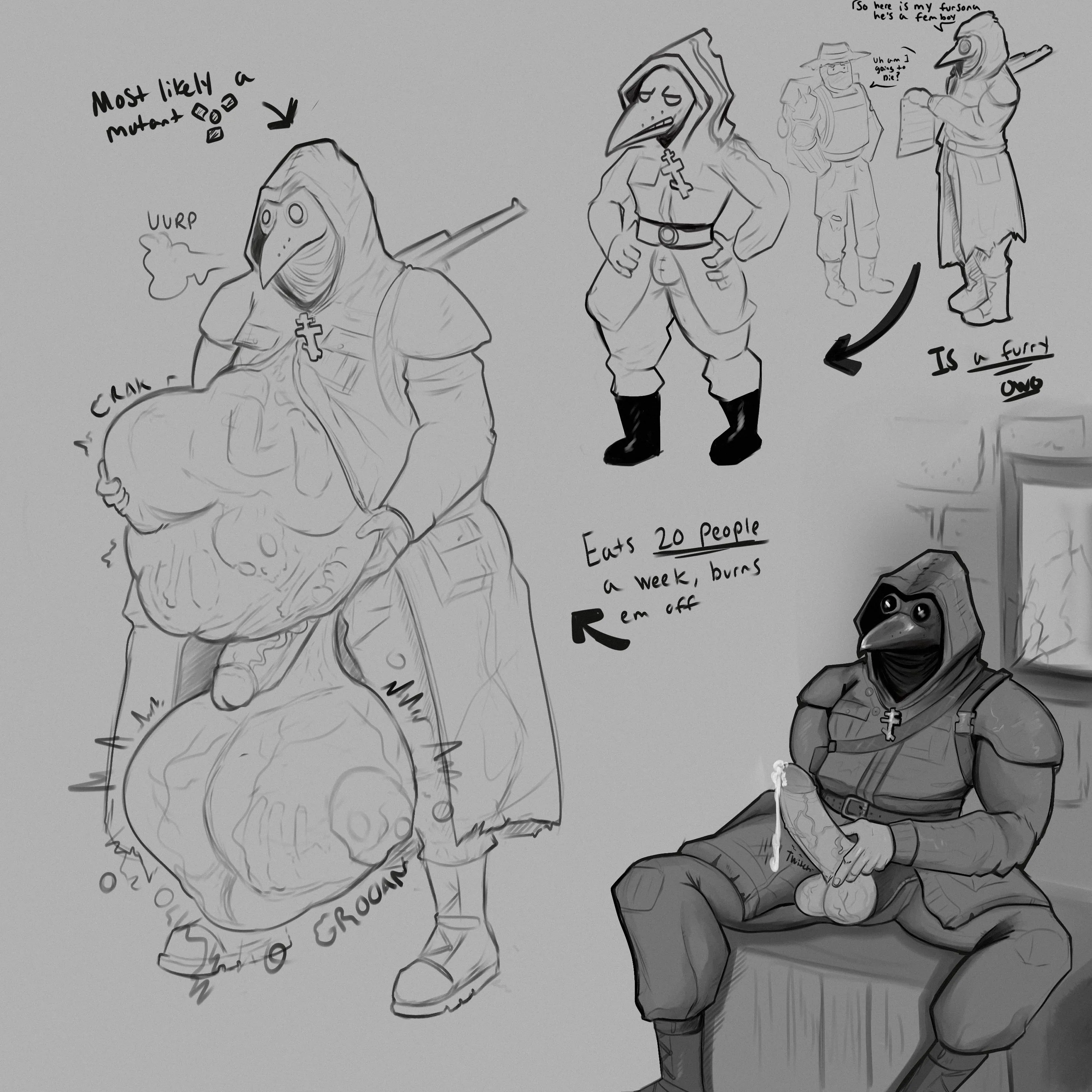 Plague Doctor sketch page! Art by me! OC