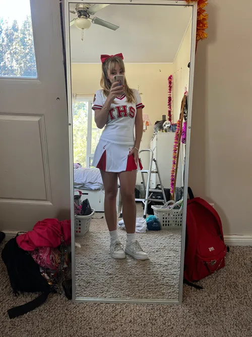 uniform’s cute but the skirt’s sooo short… can’t stop tugging it down 😅