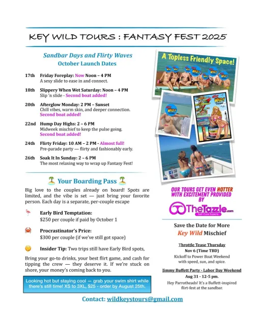 Updated fantasy fest Couples Sandbar info