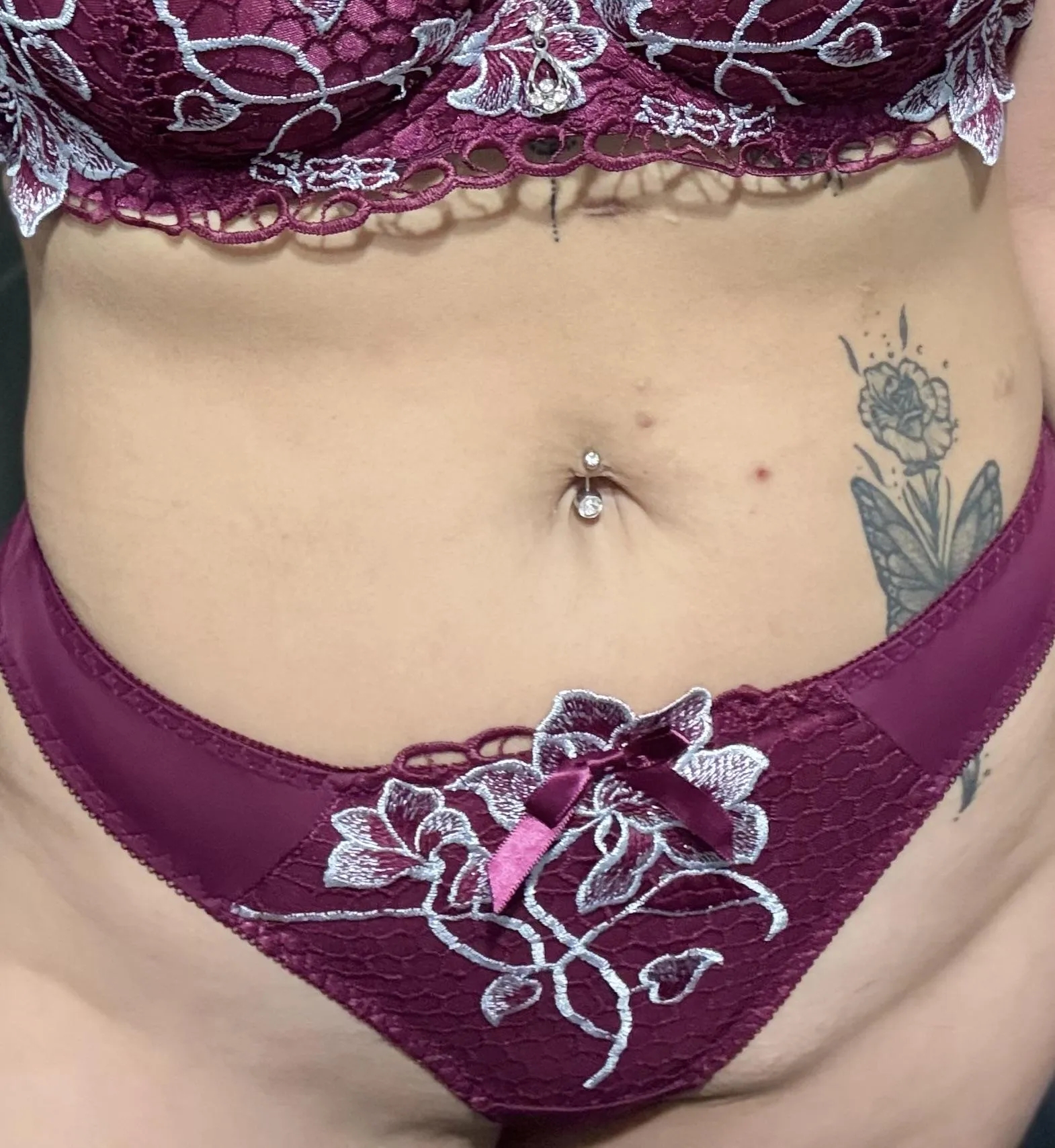 Decorated with flowers my sexy burgundy pantie