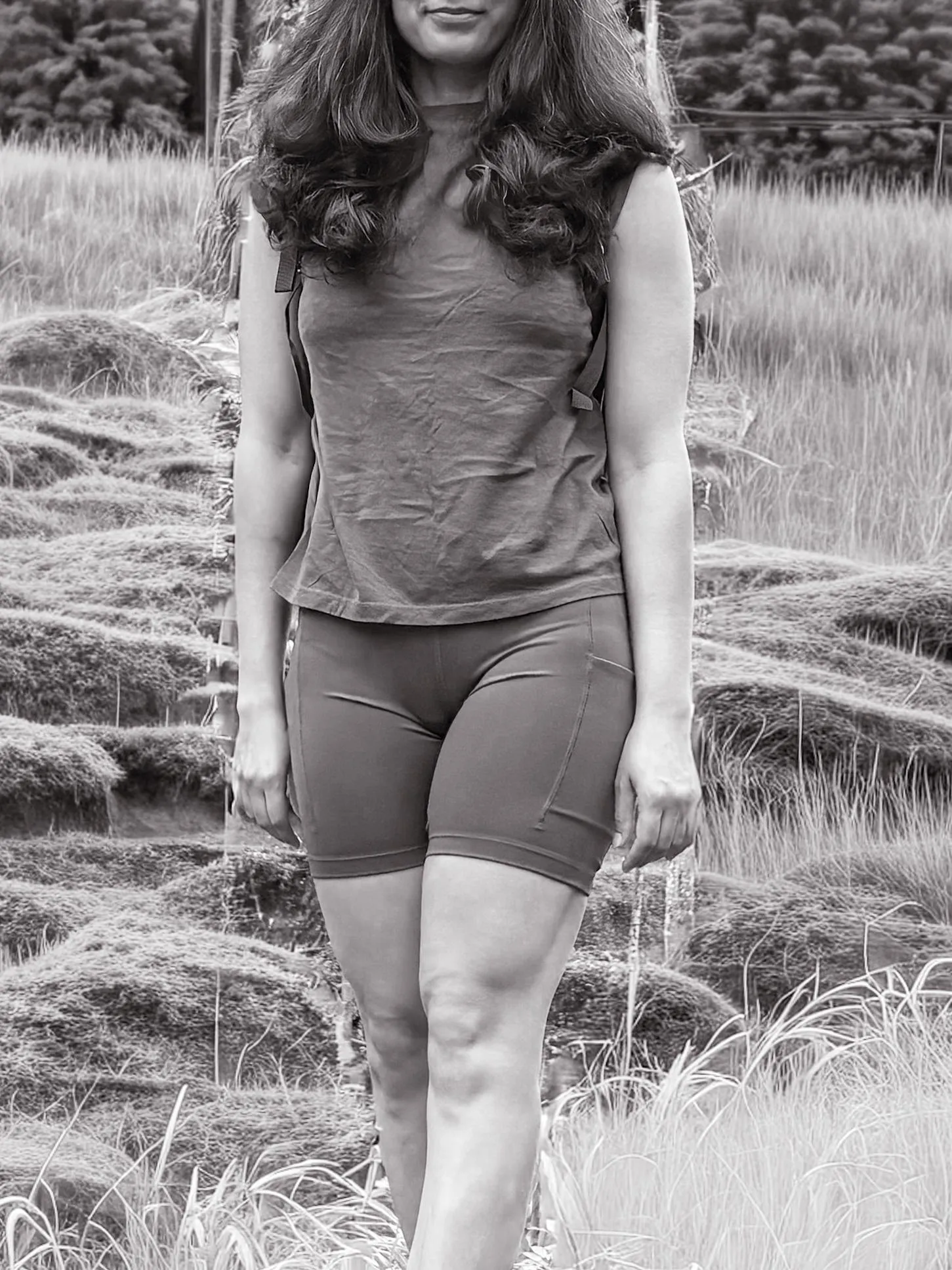 My folds are alive, pushing through the shorts shamelessly.