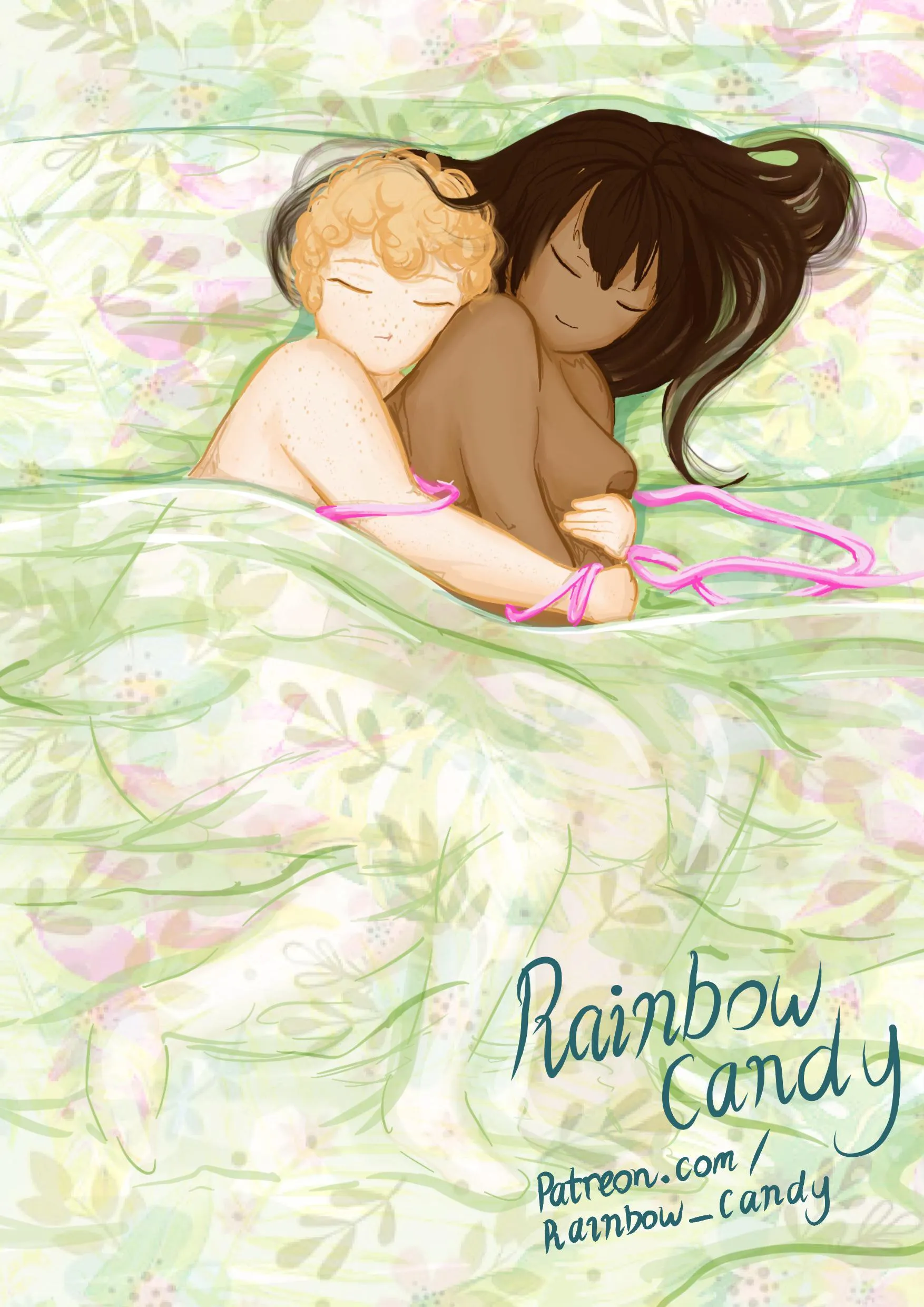 This is another illustration for my trans sapphic webcomic, something a little softer this time, I hope you like it (OC)