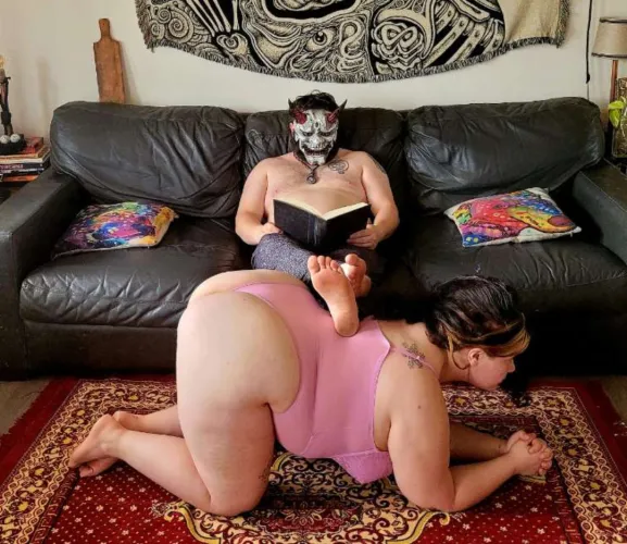 a perfect footrest for owner