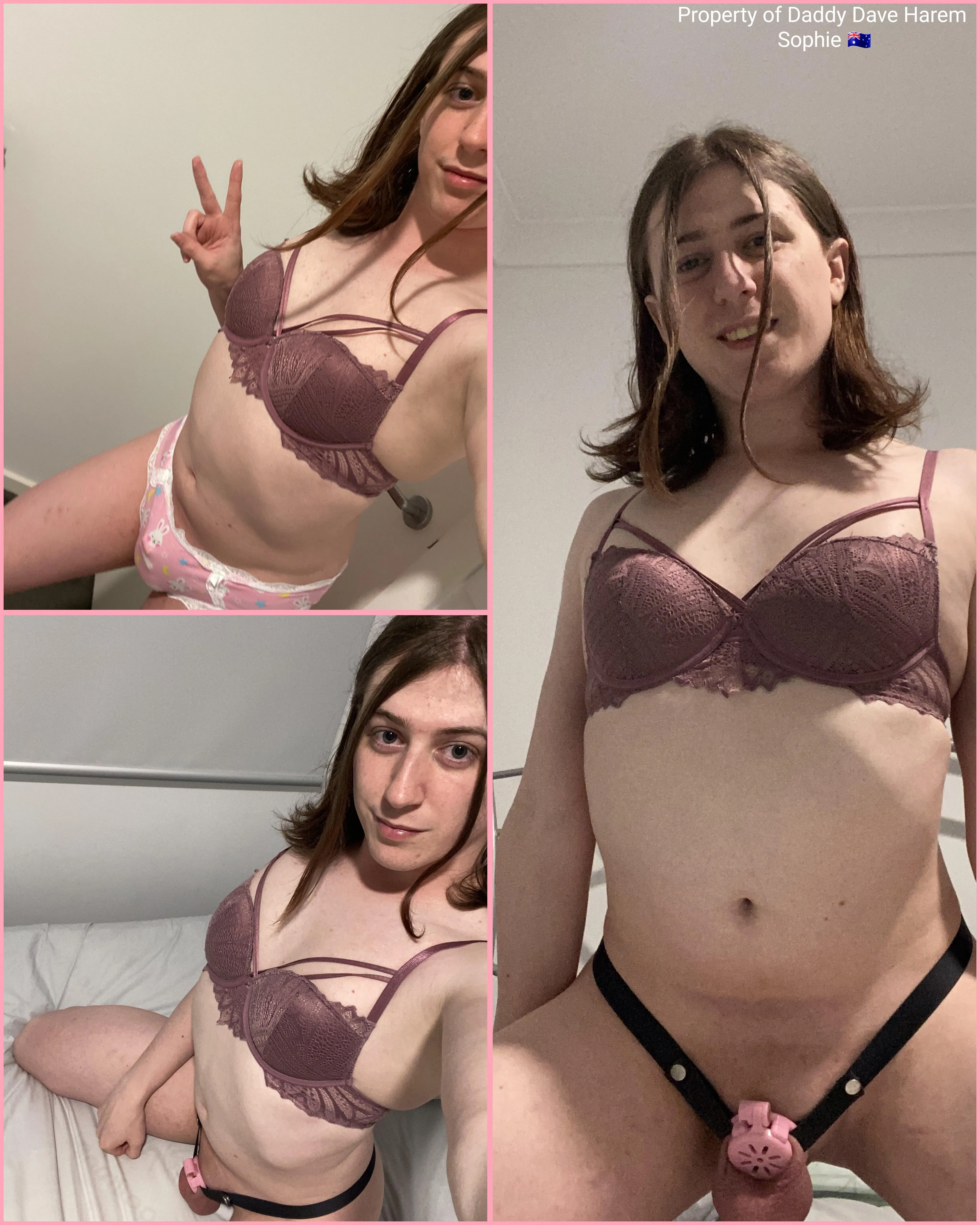 The harem's sweet Australian sissy Sophie doing her mandatory verification.