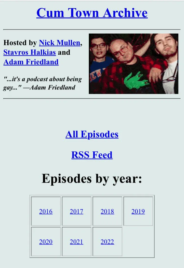 Made a bare bones cum town archive site with rss feeds