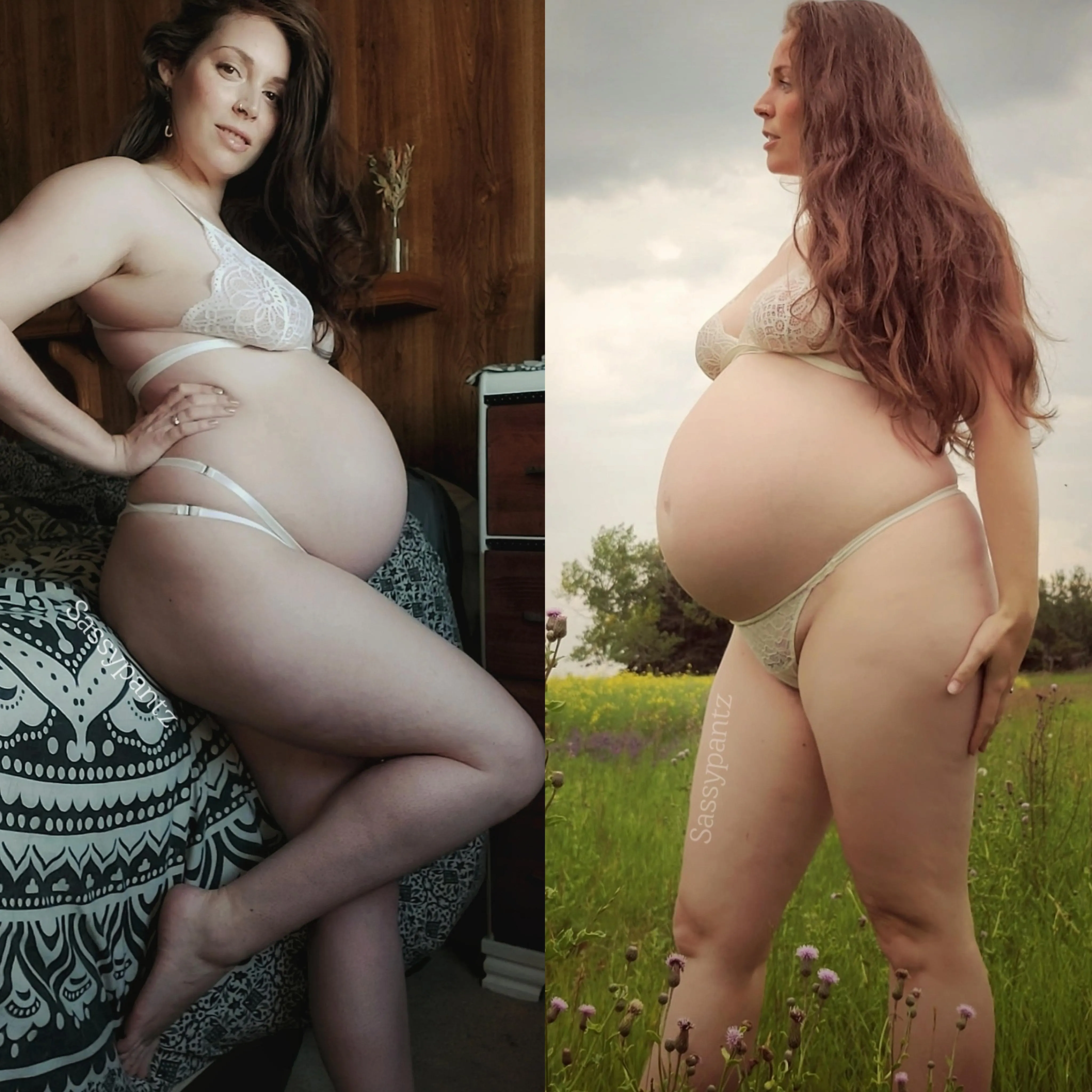 Side-by-Side of Pregnancy #3 at 8 months (left) and Pregnancy #4 at 6 months (right). What do you think?