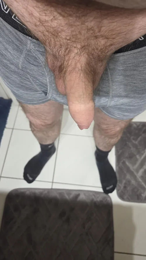 My semi hard, uncut cock in black Nike for you